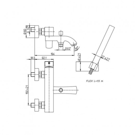 Смеситель для ванны Paini Lady с аксессуаром 89CR105KM