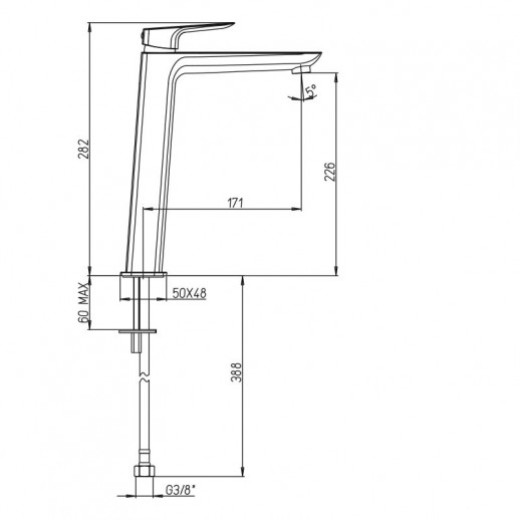 Смеситель для раковины Paini Nove без донного клапана высокий 09CR205LL