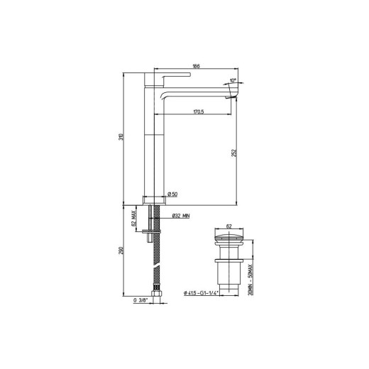 Смеситель для раковины Paini Arena с донным клапаном высокий
