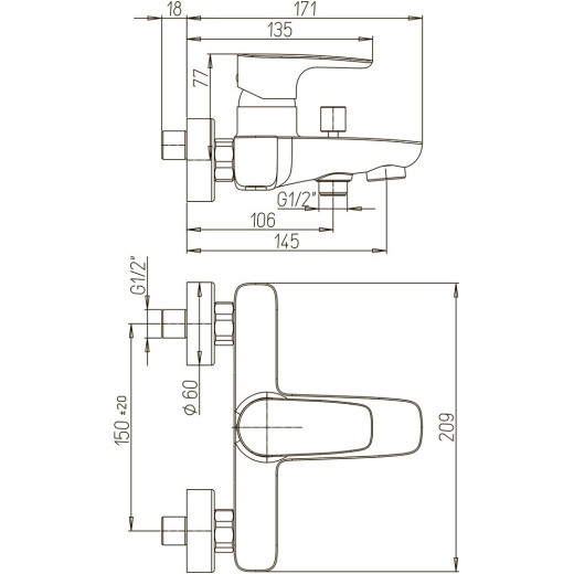 Смеситель для ванны Paini Parallel без аксессура