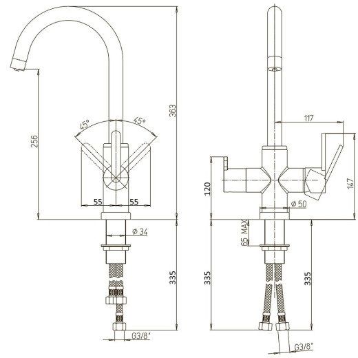 Смеситель для кухни Paini Cox на 3 воды