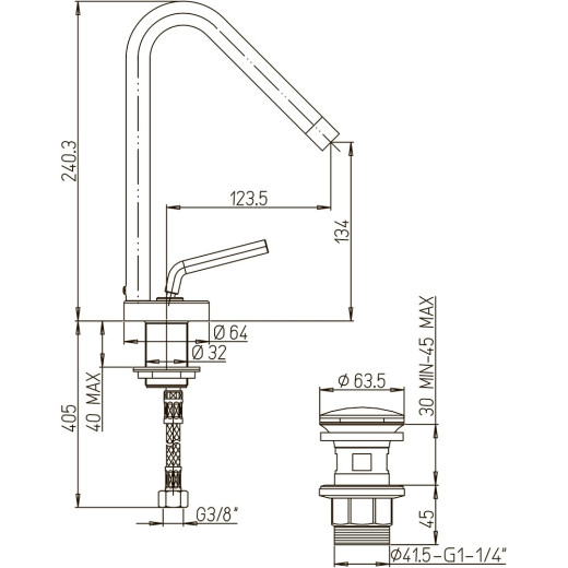 Смеситель для раковины Paini Pixel с донным клапаном