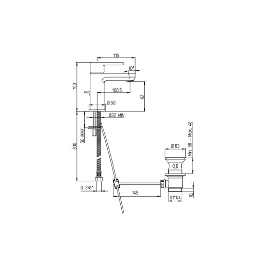 Смеситель для раковины Paini Arena с донным клапаном