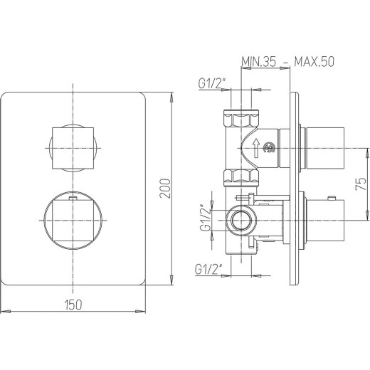 Смеситель для душа Paini Dax встраиваемый с термостатом