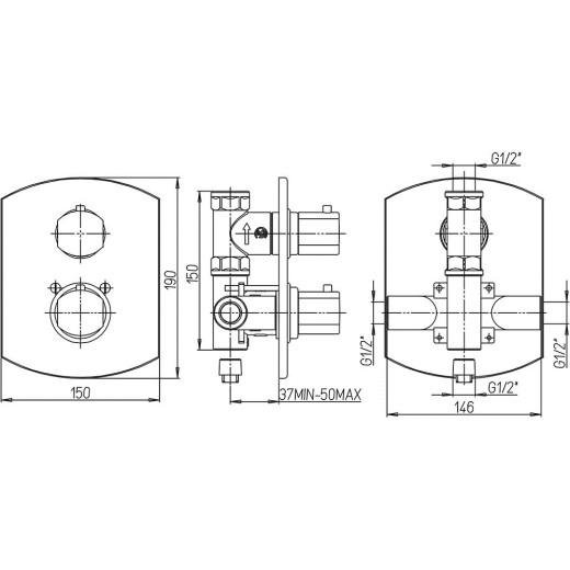 Смеситель для душа Paini Ovo встраиваемый с термостатом