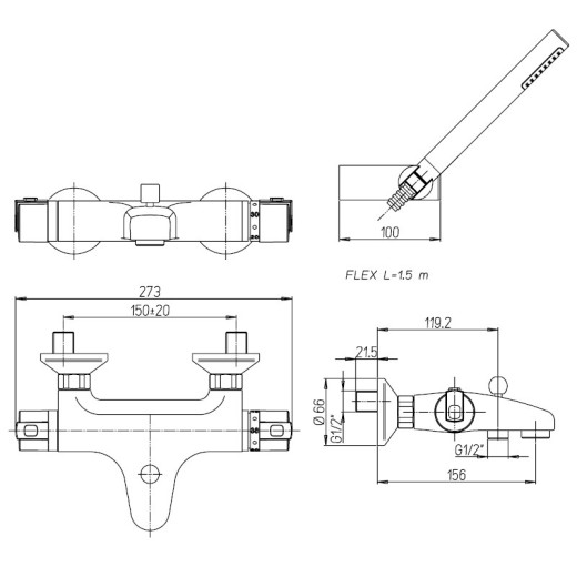 Смеситель для ванны Paini Arena с термостатом и аксессуаром