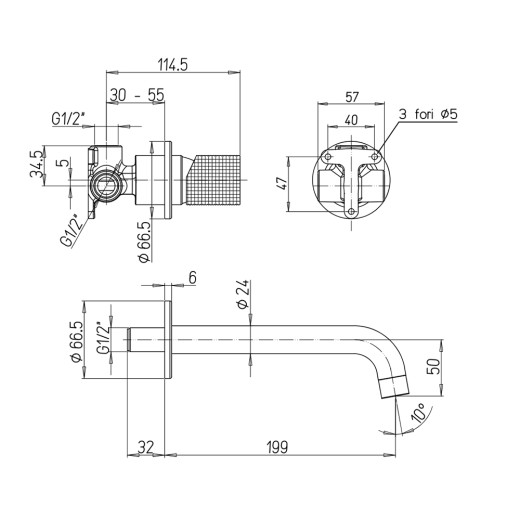 Смеситель для раковины Paini Cox Grip встраиваемый