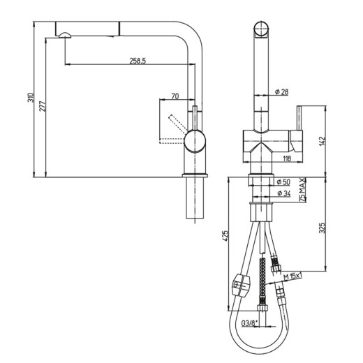 Смеситель для кухни Paini Cucina выдвижной излив