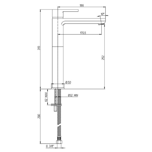 Смеситель для раковины Paini Arena высокий, черный