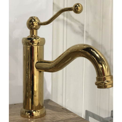 Смеситель для раковины Paini Duomo с донным клапаном, золото PVD