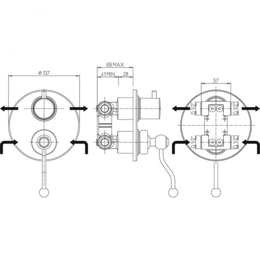 Смеситель для ванны PAINI Duomo встраиваемый, матовое золото PVD