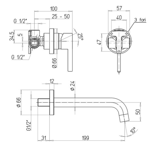 Смеситель для раковины PAINI Brera встраиваемый, хром