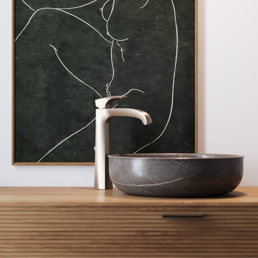 Смеситель для раковины Paini Lady с донным клапаном высокий, никель PVD