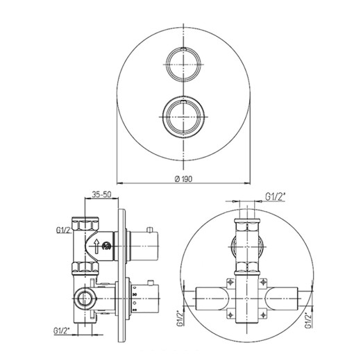 Смеситель для душа Paini Cox встраиваемый с термостатом, черный матовый