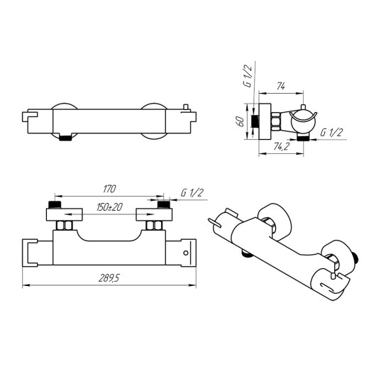Смеситель для душа Paini Morgana с термостатом, никель PVD