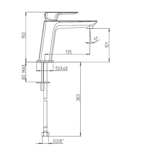 Смеситель для раковины PAINI Nove с длинным изливом, хром