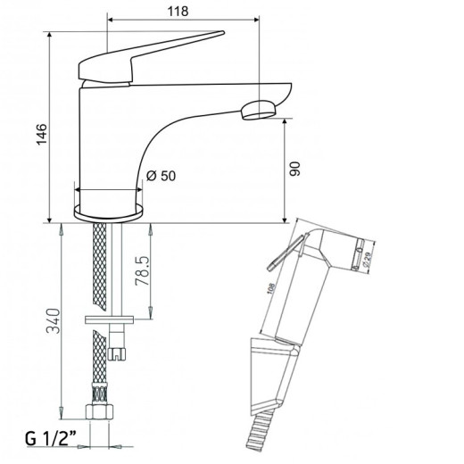 Смеситель для раковины Paini Laguna с гигиеническим душем