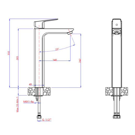 Смеситель для раковины Paini Viva Style без донного клапана, высокий, черный