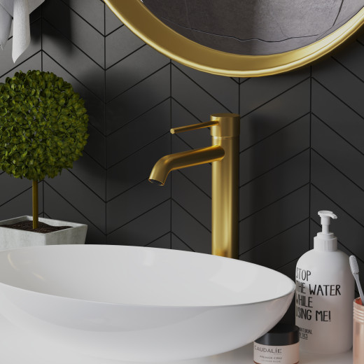 Смеситель для раковины PAINI Cox, удлиненный излив, высокий, PVD матовое золото