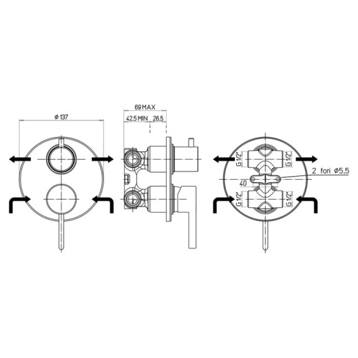 Смеситель для ванны Paini Brera встраиваемый, хром
