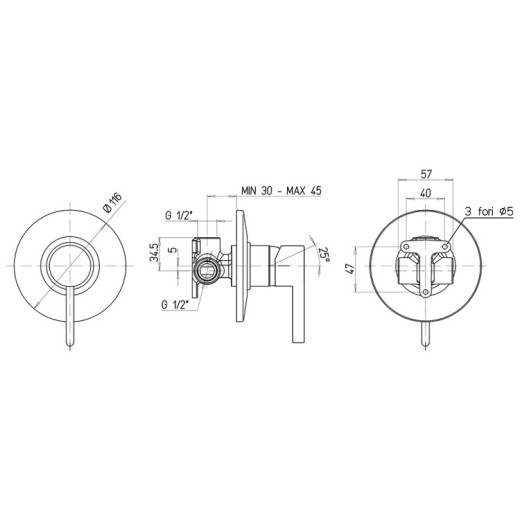 Смеситель для душа Paini Brera встраиваемый, матовое золото PVD
