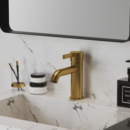 Смеситель для раковины Paini Brera без донного клапана, матовое золото PVD