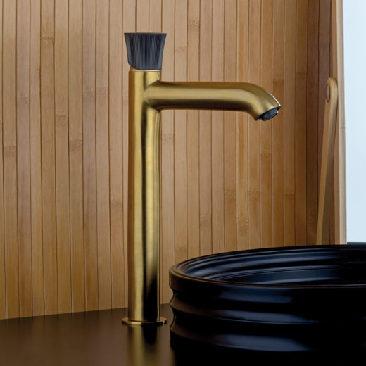 Смеситель для раковины Paini Domus без донного клапана высокий, матовое золото PVD