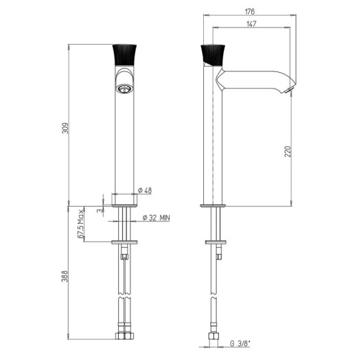 Смеситель для раковины Paini Domus без донного клапана высокий, матовое золото PVD