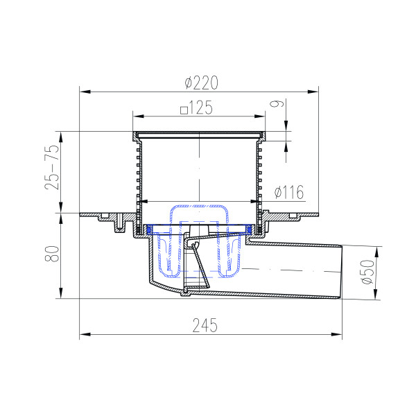 Душевой трап с решеткой Paini 125х125 мм