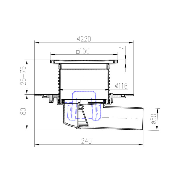 Душевой трап с решеткой Paini 150х150 мм