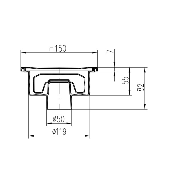 Душевой трап с решеткой Paini 150х150 мм, вертикальный выпуск, Нептун