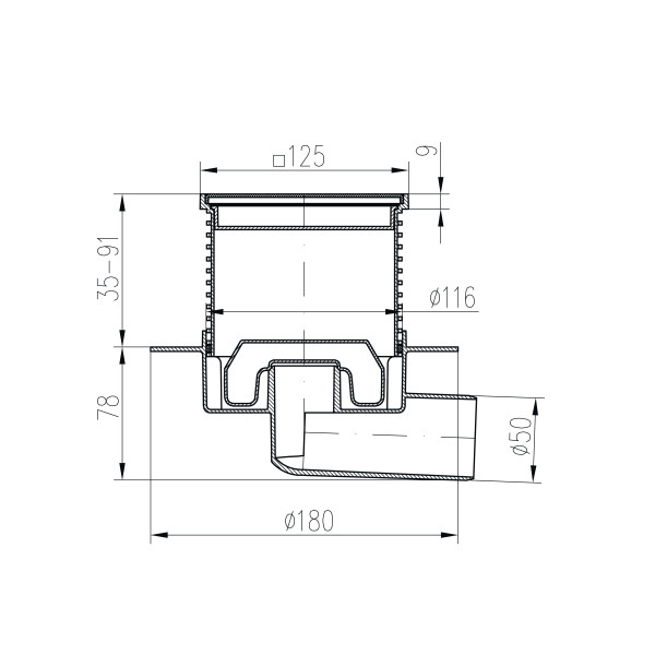 Душевой трап с рамкой и решеткой Paini 125х125 мм, Нептун