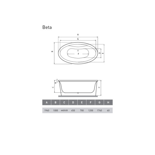 Ванна акриловая Vayer Beta 194x100