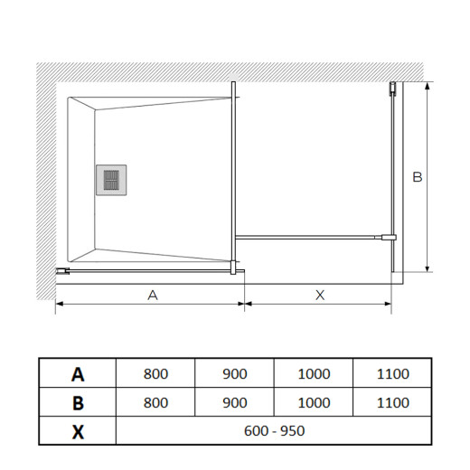 Душевая перегородка 110x195 стекло прозрачное