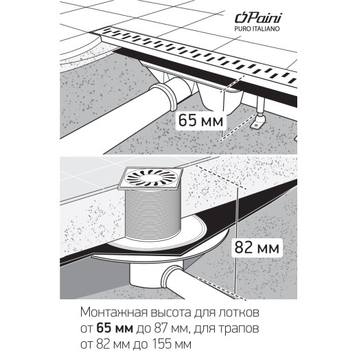 Душевой лоток с рамкой Paini Harmony  850 мм