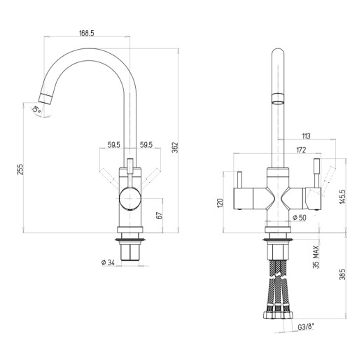 Смеситель для кухни на 3 воды, PAINI Cox, METALLIC BLACK