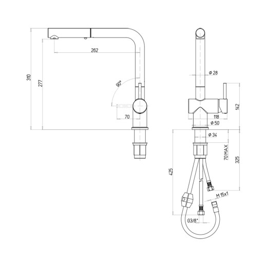 Смеситель для кухни с выдвижной лейкой, PAINI Cox, GRANITE AVENA
