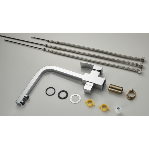 Rona Хром. Смеситель для кухни с подключением фильтра для воды AS-875-01