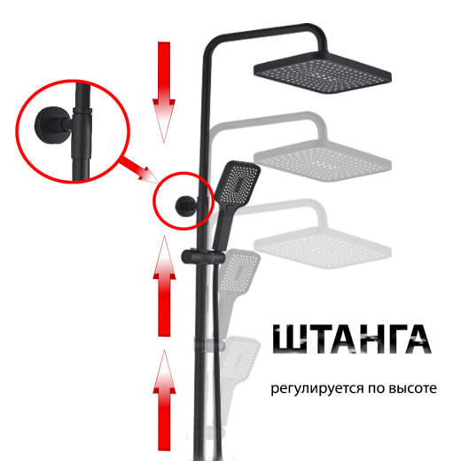 GaLaxy Чёрный матовый. Душевая система с термостатом SDI-1801