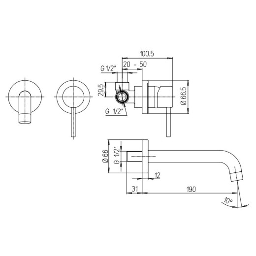 Смеситель для раковины PAINI Cox встраиваемый, брашированный никель PVD (PW)