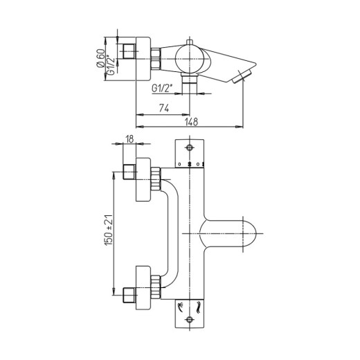 Смеситель для ванны PAINI Cox без аксессуара с термостатом, брашированный никель PVD