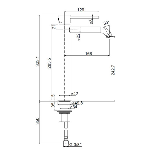 Смеситель для раковины PAINI Cox без донного клапана, высокий, брашированный никель PVD (PW)