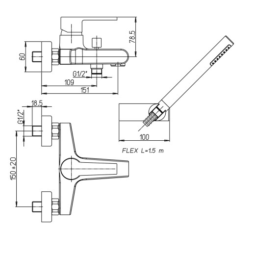 Смеситель для ванны PAINI Le Mans с аксессуаром, хром