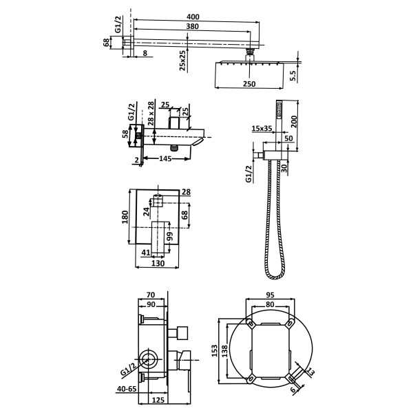 Teivaz Встраиваемый душевой комплект TVZ-1806 Хром