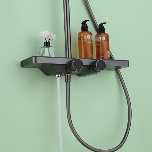 Hazar Душевая стойка с прогресcивным смесителем SDI-1838 Оружейная сталь