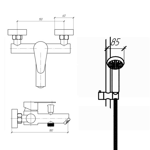Смеситель для ванны PAINI Verona с аксессуарами, брашированный никель (PW)