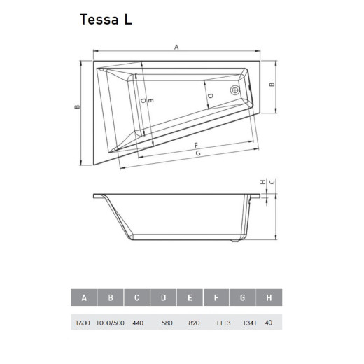 Ванна акриловая Vayer Tessa L 160х100