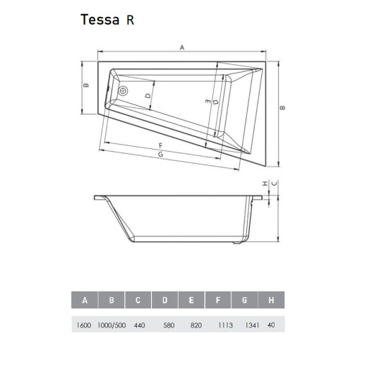 Ванна акриловая Vayer Tessa R 160х100