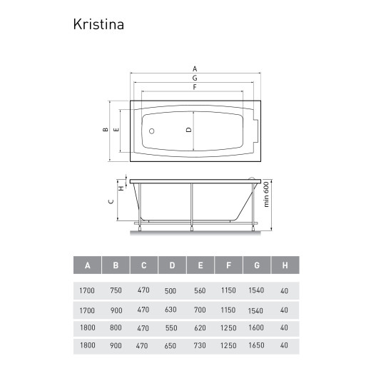Гидромассажная ванна акриловая Relisan Kristina 170х75