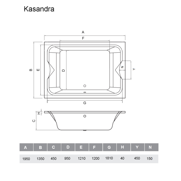 Гидромассажная ванна акриловая Vayer Kasandra 195x135 для двоих